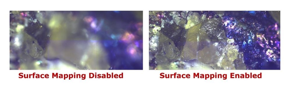 The image below shows the difference between a sample with and without surface mapping. 