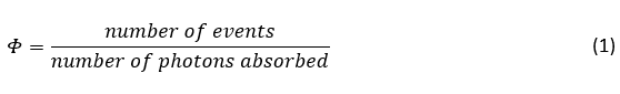 IUPAC Definition of Photoluminescence Quantum Yield Equation. Number of events divided by the number of photons absorbed.