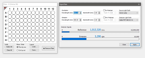 96-microwell plate setup in Fluoracle | fluorescence plate reader